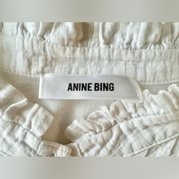 Anine Bing Women’s 100% Cotton White Ruffle Neck Tuxedo Button Down Size Small - Picture 2 of 8
